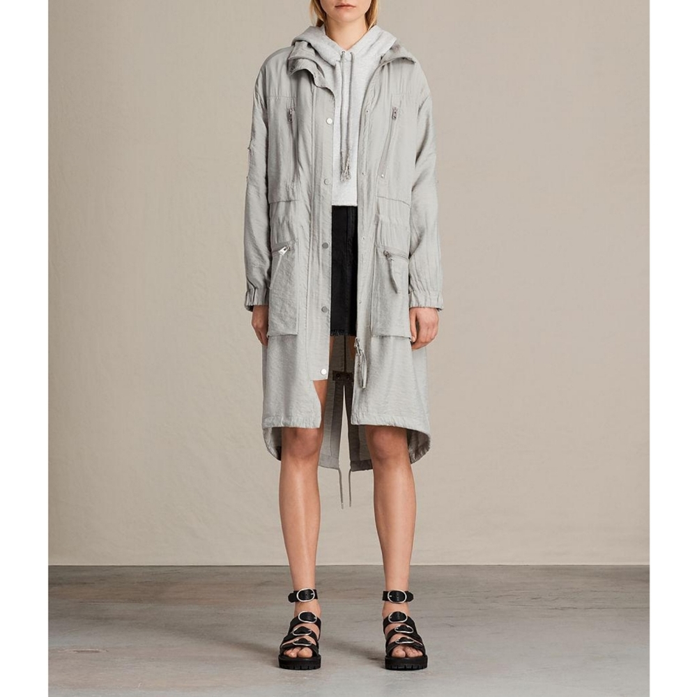 AllSaints Agnes Parka Coat in Ice Blue Small
